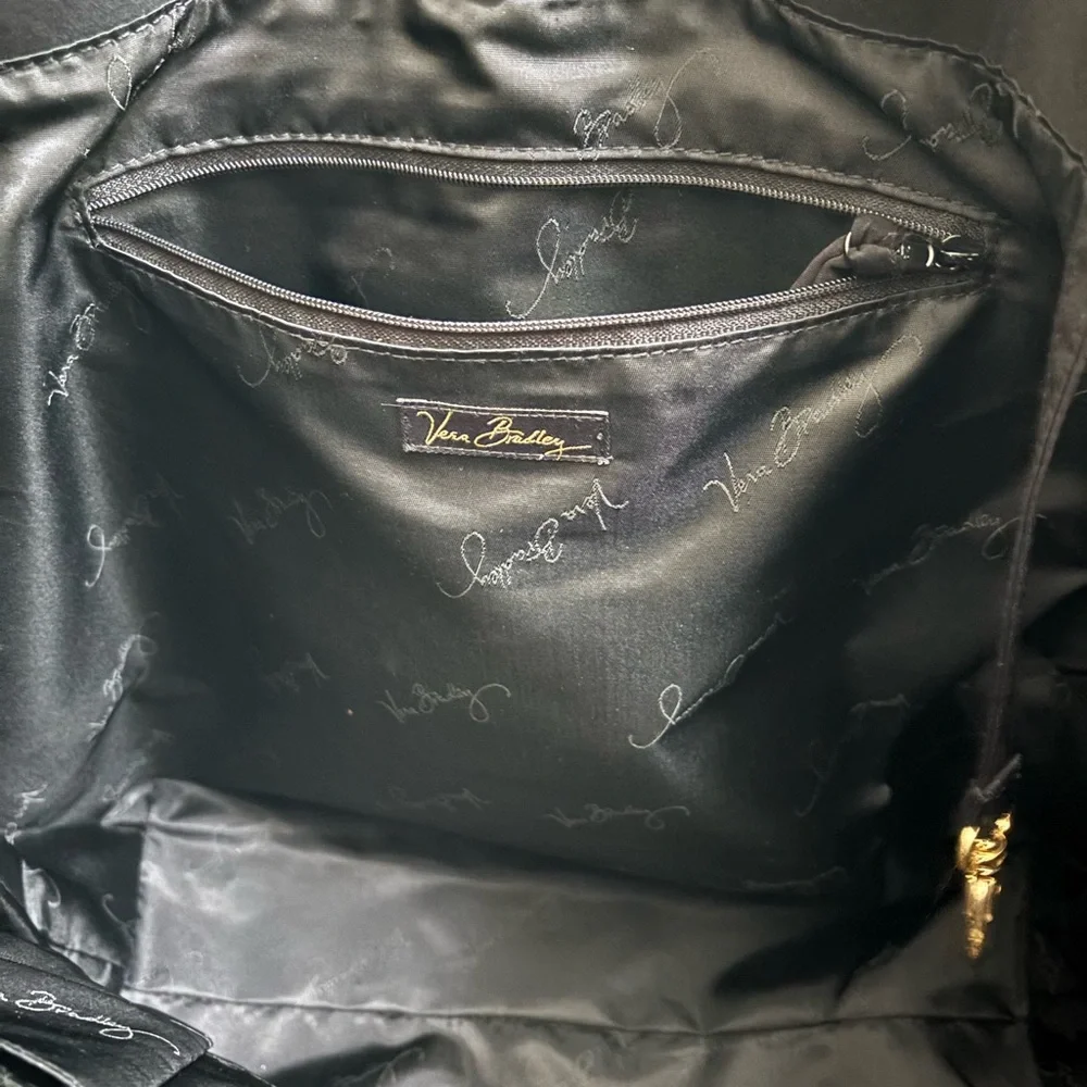 Vera Bradley Elegant Black Quilted Tote Bag with gold buckles